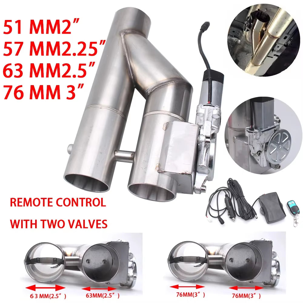 Universal Electric Exhaust Cut Out Valve Muffler Kit Double Valve 2.25'' 2.5'' 3'' for Exhaust Pipes